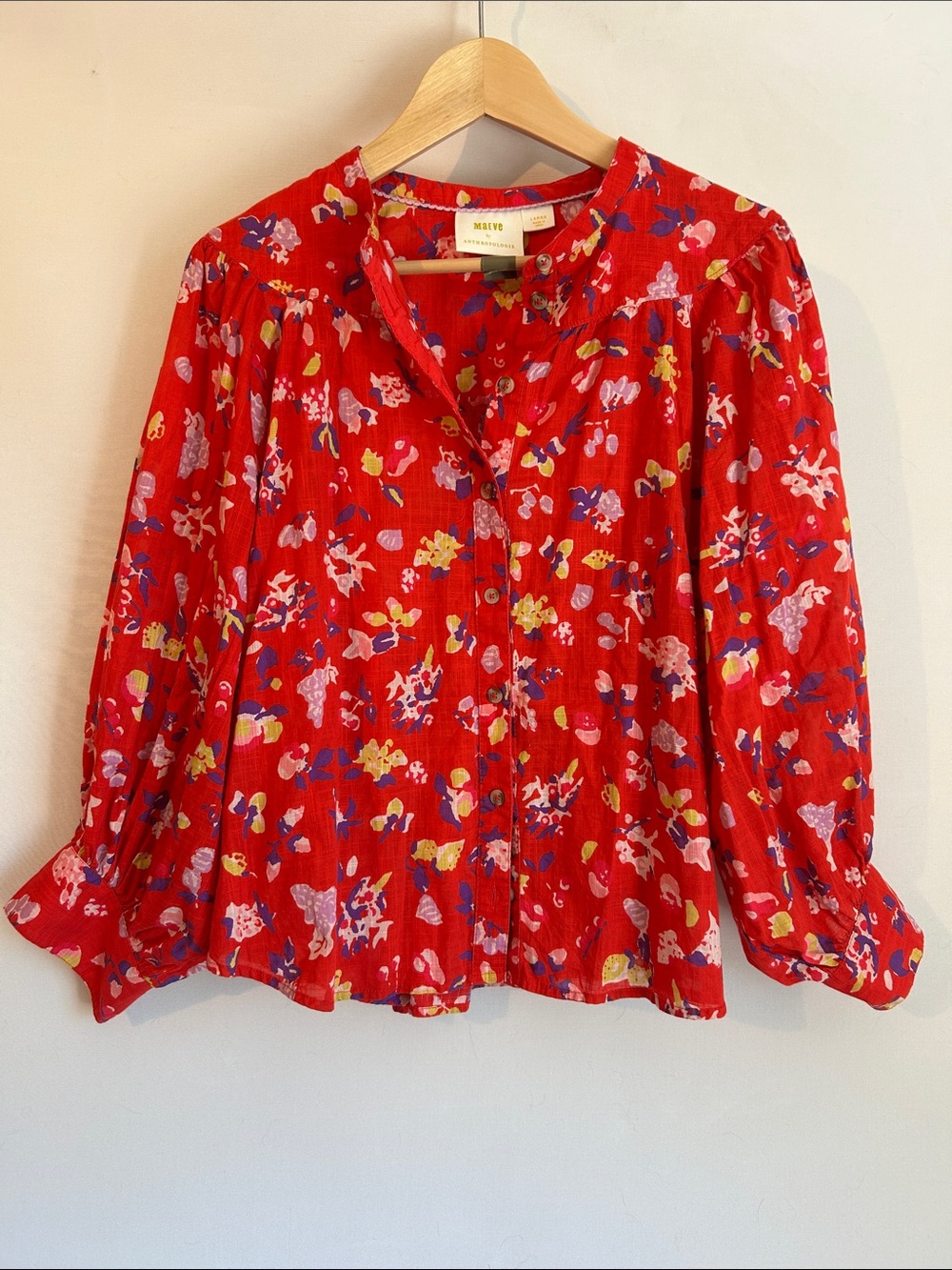 Maeve by anthropology Red Floral Button-Front Blouse size large
